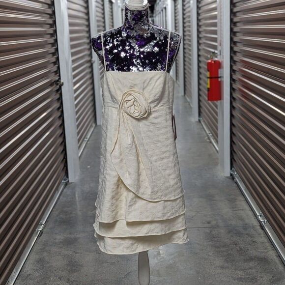 JS Collections NWT Size 14 Cream Drapes Mini Dress - Picture 1 of 10